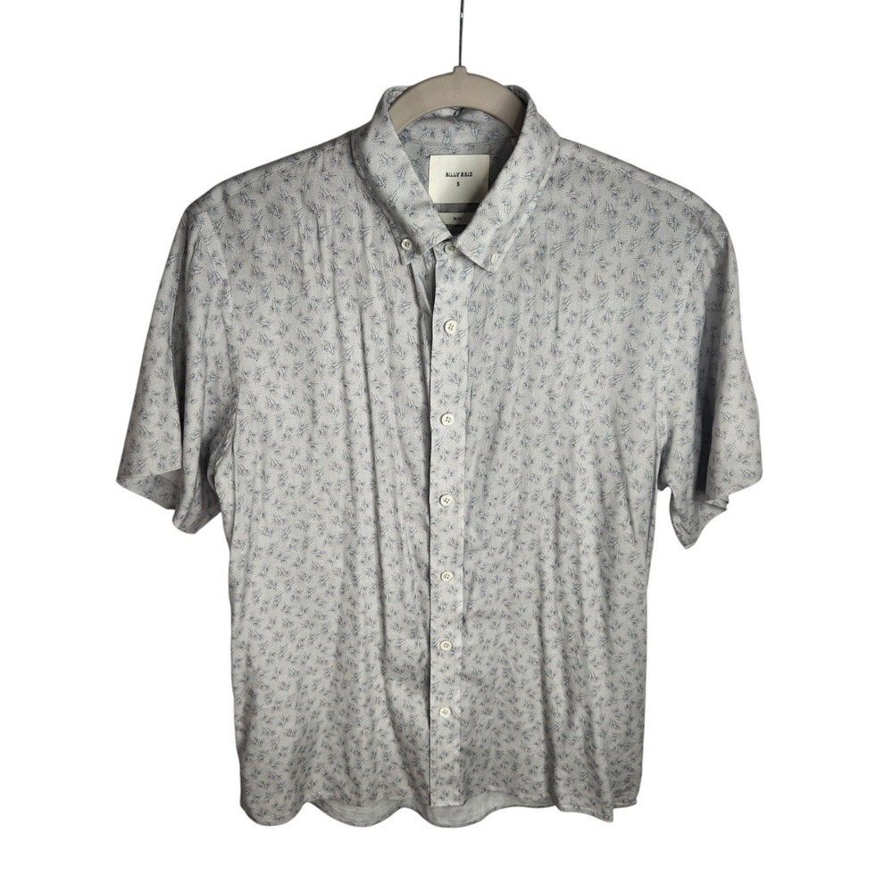 Billy Reid Button Down Shirt Men Small Blue Print Slim Fit Short Sleeve‎ Summer